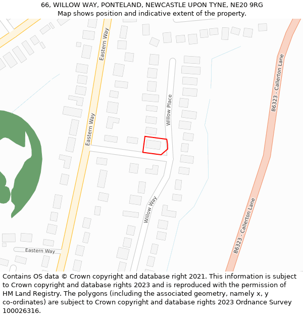 66, WILLOW WAY, PONTELAND, NEWCASTLE UPON TYNE, NE20 9RG: Location map and indicative extent of plot