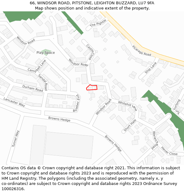 66, WINDSOR ROAD, PITSTONE, LEIGHTON BUZZARD, LU7 9FA: Location map and indicative extent of plot