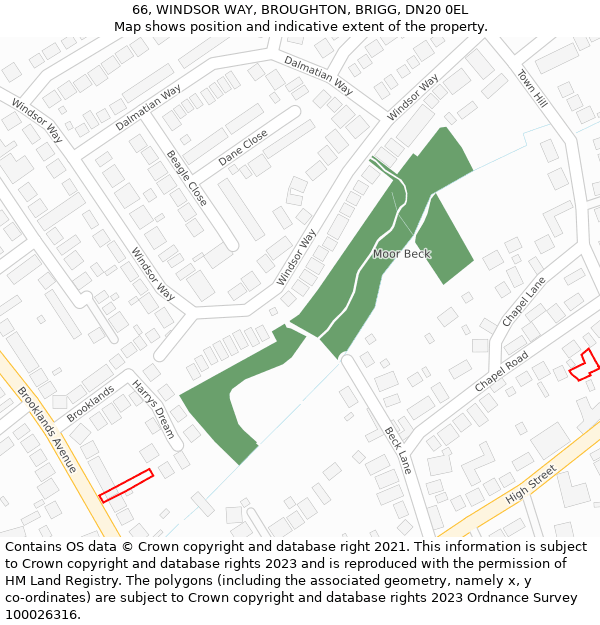 66, WINDSOR WAY, BROUGHTON, BRIGG, DN20 0EL: Location map and indicative extent of plot