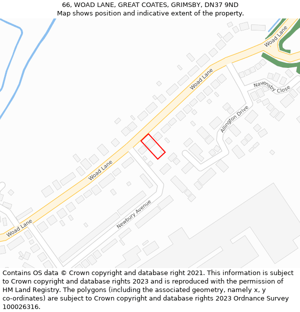 66, WOAD LANE, GREAT COATES, GRIMSBY, DN37 9ND: Location map and indicative extent of plot