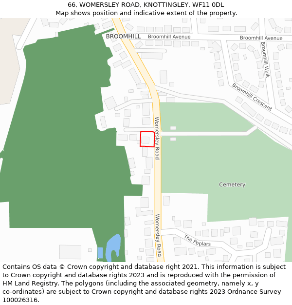 66, WOMERSLEY ROAD, KNOTTINGLEY, WF11 0DL: Location map and indicative extent of plot