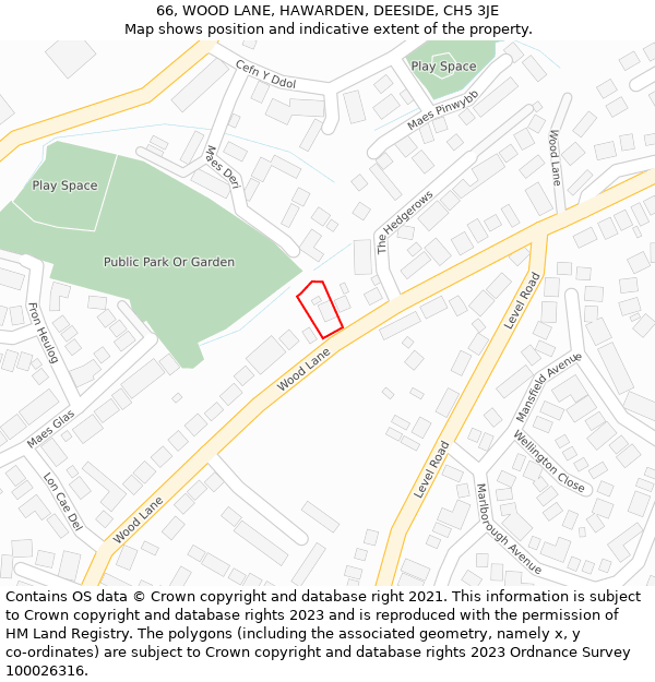 66, WOOD LANE, HAWARDEN, DEESIDE, CH5 3JE: Location map and indicative extent of plot