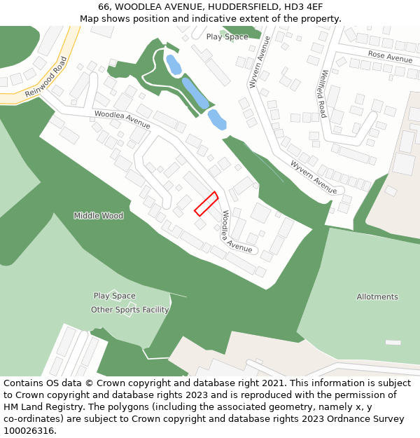 66, WOODLEA AVENUE, HUDDERSFIELD, HD3 4EF: Location map and indicative extent of plot