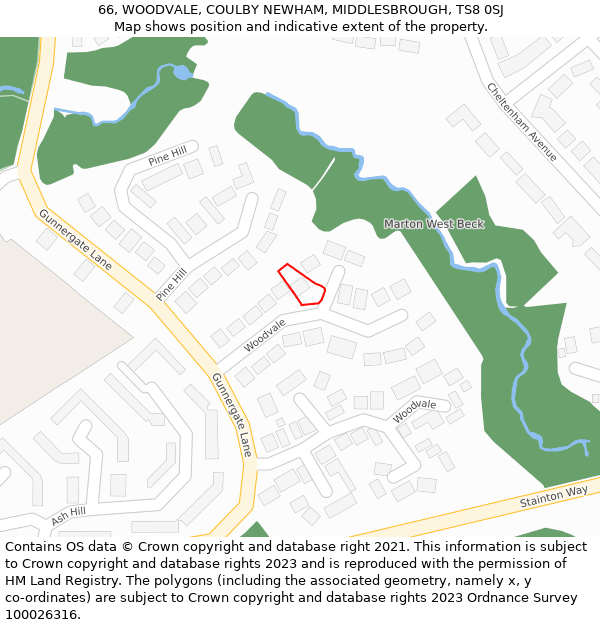 66, WOODVALE, COULBY NEWHAM, MIDDLESBROUGH, TS8 0SJ: Location map and indicative extent of plot