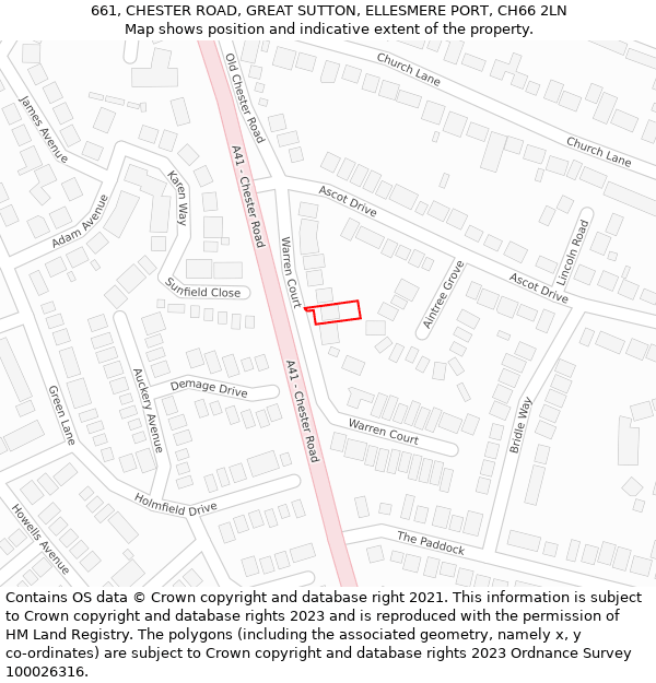 661, CHESTER ROAD, GREAT SUTTON, ELLESMERE PORT, CH66 2LN: Location map and indicative extent of plot