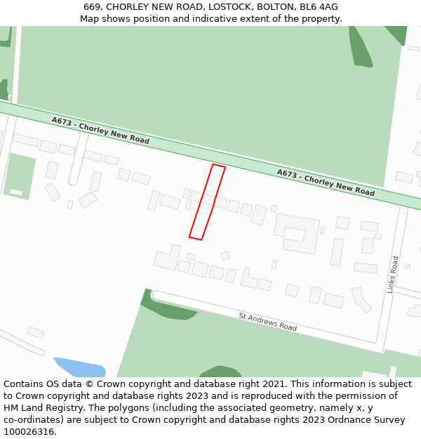 669, CHORLEY NEW ROAD, LOSTOCK, BOLTON, BL6 4AG: Location map and indicative extent of plot