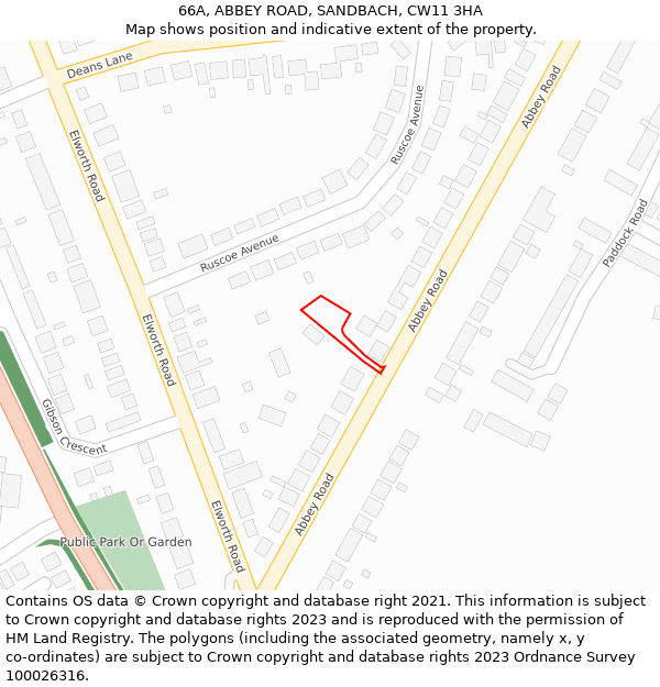 66A, ABBEY ROAD, SANDBACH, CW11 3HA: Location map and indicative extent of plot