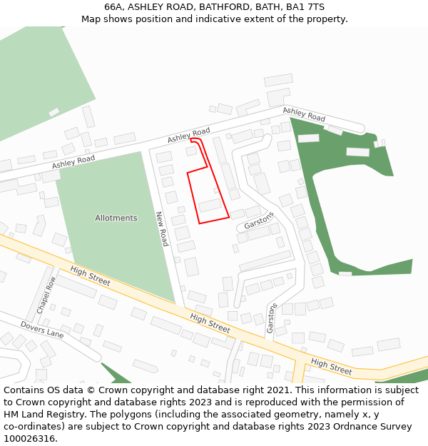 66A, ASHLEY ROAD, BATHFORD, BATH, BA1 7TS: Location map and indicative extent of plot