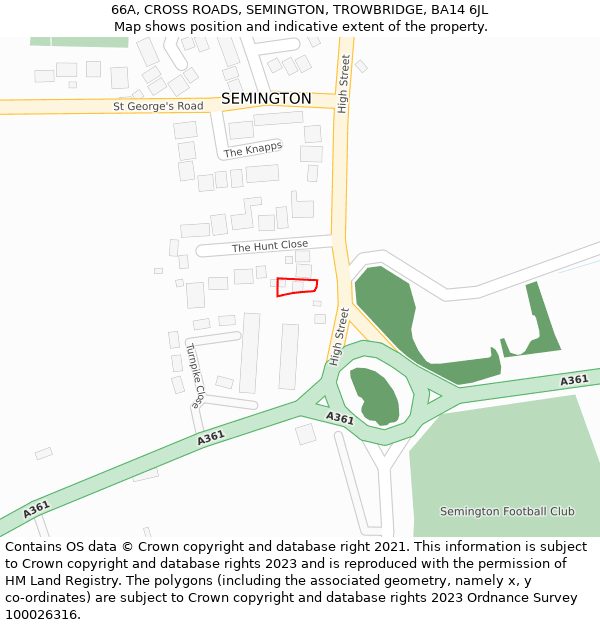 66A, CROSS ROADS, SEMINGTON, TROWBRIDGE, BA14 6JL: Location map and indicative extent of plot