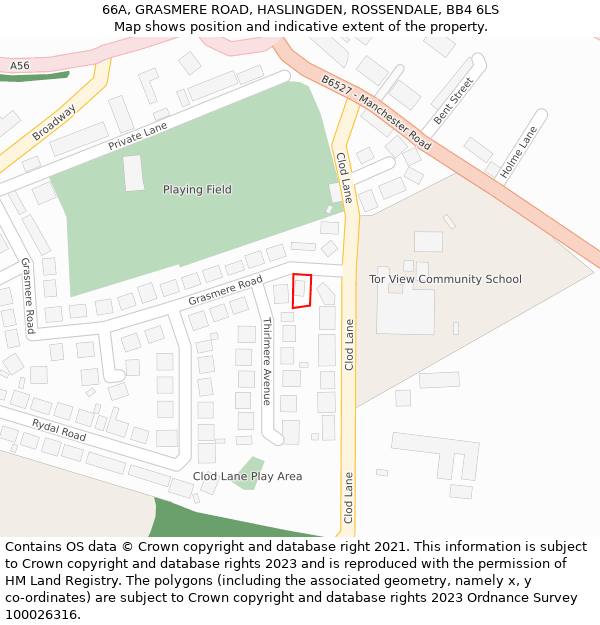 66A, GRASMERE ROAD, HASLINGDEN, ROSSENDALE, BB4 6LS: Location map and indicative extent of plot