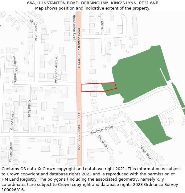 66A, HUNSTANTON ROAD, DERSINGHAM, KING'S LYNN, PE31 6NB: Location map and indicative extent of plot