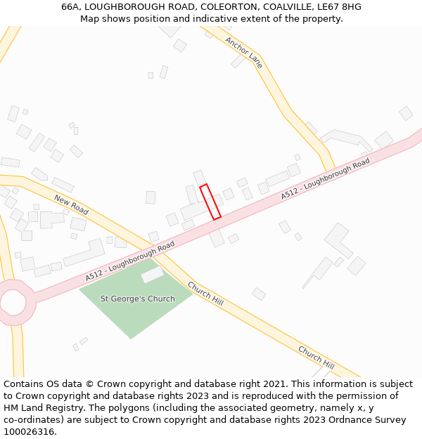 66A, LOUGHBOROUGH ROAD, COLEORTON, COALVILLE, LE67 8HG: Location map and indicative extent of plot