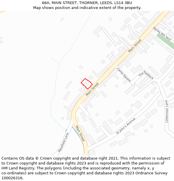 66A, MAIN STREET, THORNER, LEEDS, LS14 3BU: Location map and indicative extent of plot