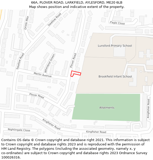 66A, PLOVER ROAD, LARKFIELD, AYLESFORD, ME20 6LB: Location map and indicative extent of plot