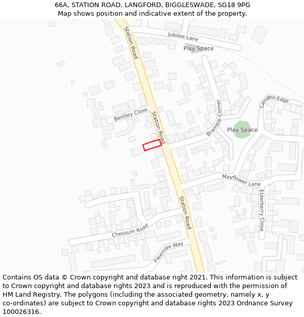 66A, STATION ROAD, LANGFORD, BIGGLESWADE, SG18 9PG: Location map and indicative extent of plot