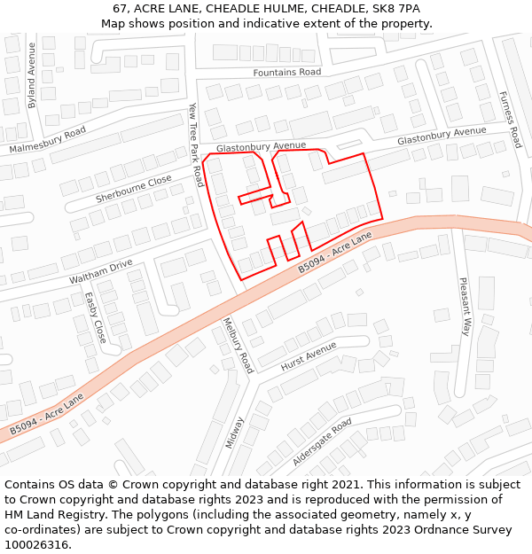 67, ACRE LANE, CHEADLE HULME, CHEADLE, SK8 7PA: Location map and indicative extent of plot