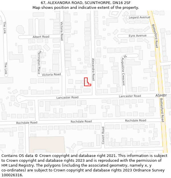 67, ALEXANDRA ROAD, SCUNTHORPE, DN16 2SF: Location map and indicative extent of plot