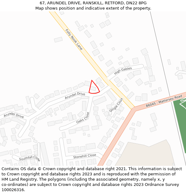 67, ARUNDEL DRIVE, RANSKILL, RETFORD, DN22 8PG: Location map and indicative extent of plot