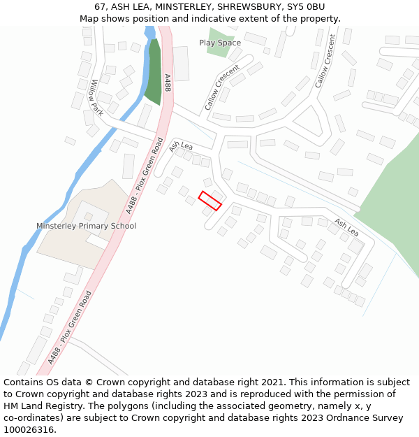 67, ASH LEA, MINSTERLEY, SHREWSBURY, SY5 0BU: Location map and indicative extent of plot