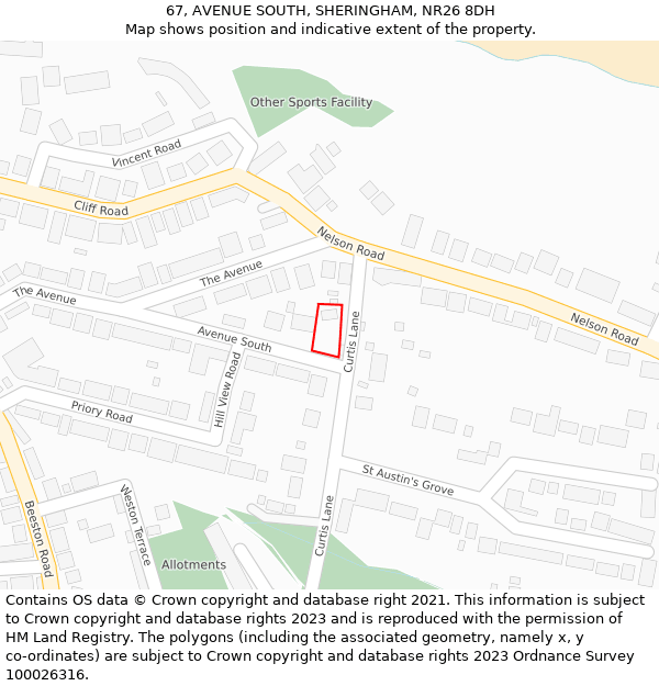 67, AVENUE SOUTH, SHERINGHAM, NR26 8DH: Location map and indicative extent of plot