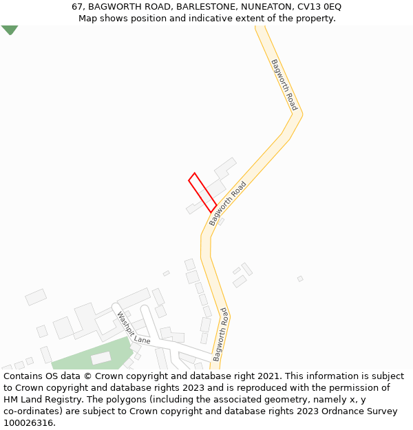 67, BAGWORTH ROAD, BARLESTONE, NUNEATON, CV13 0EQ: Location map and indicative extent of plot