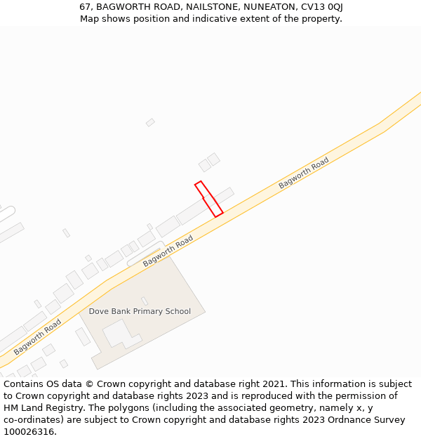 67, BAGWORTH ROAD, NAILSTONE, NUNEATON, CV13 0QJ: Location map and indicative extent of plot