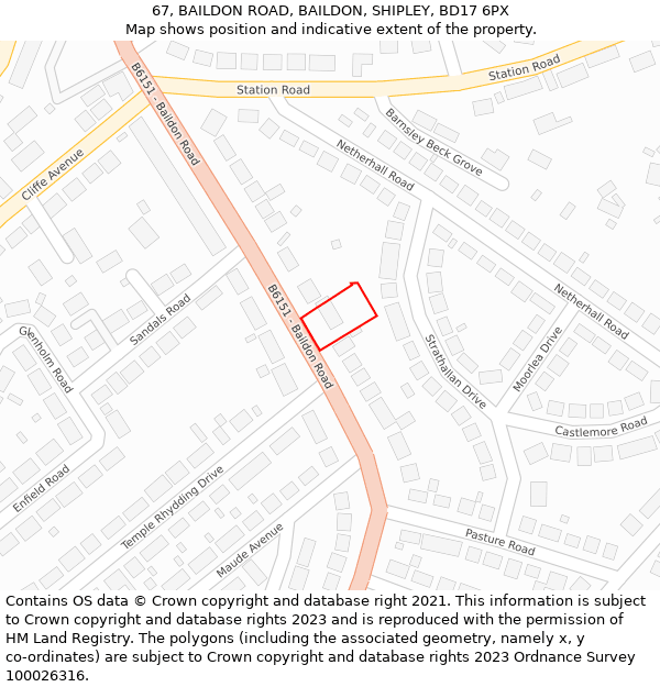 67, BAILDON ROAD, BAILDON, SHIPLEY, BD17 6PX: Location map and indicative extent of plot