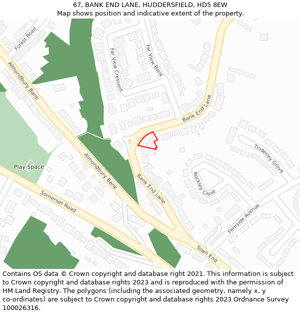 67, BANK END LANE, HUDDERSFIELD, HD5 8EW: Location map and indicative extent of plot