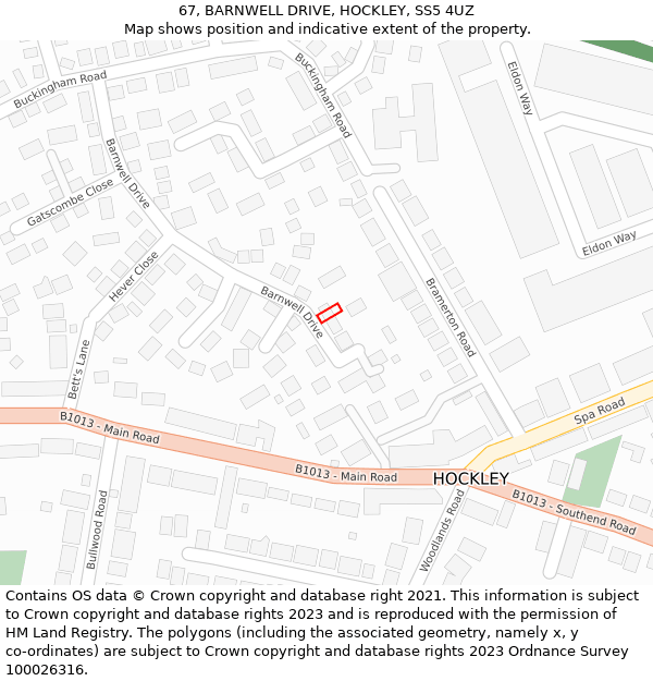 67, BARNWELL DRIVE, HOCKLEY, SS5 4UZ: Location map and indicative extent of plot