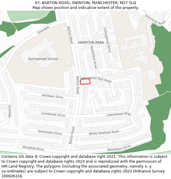 67, BARTON ROAD, SWINTON, MANCHESTER, M27 5LQ: Location map and indicative extent of plot