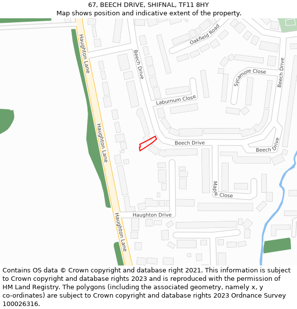 67, BEECH DRIVE, SHIFNAL, TF11 8HY: Location map and indicative extent of plot