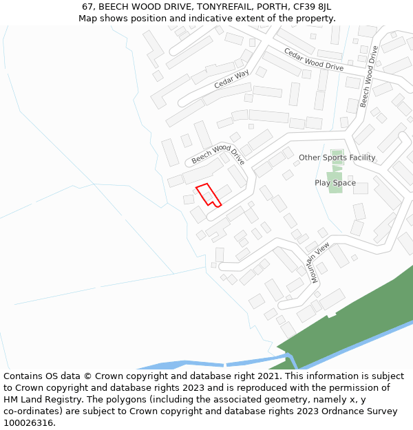 67, BEECH WOOD DRIVE, TONYREFAIL, PORTH, CF39 8JL: Location map and indicative extent of plot