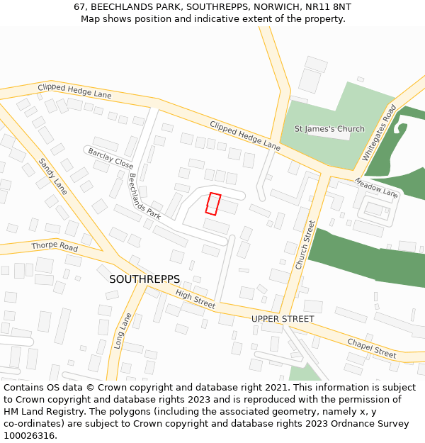 67, BEECHLANDS PARK, SOUTHREPPS, NORWICH, NR11 8NT: Location map and indicative extent of plot