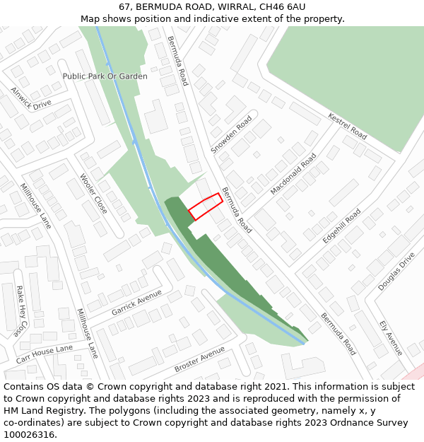 67, BERMUDA ROAD, WIRRAL, CH46 6AU: Location map and indicative extent of plot