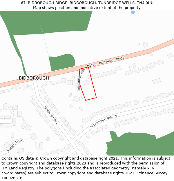 67, BIDBOROUGH RIDGE, BIDBOROUGH, TUNBRIDGE WELLS, TN4 0UU: Location map and indicative extent of plot