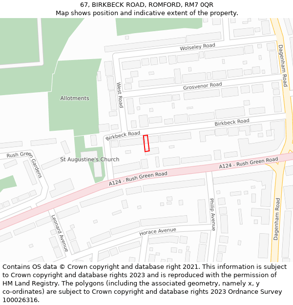 67, BIRKBECK ROAD, ROMFORD, RM7 0QR: Location map and indicative extent of plot