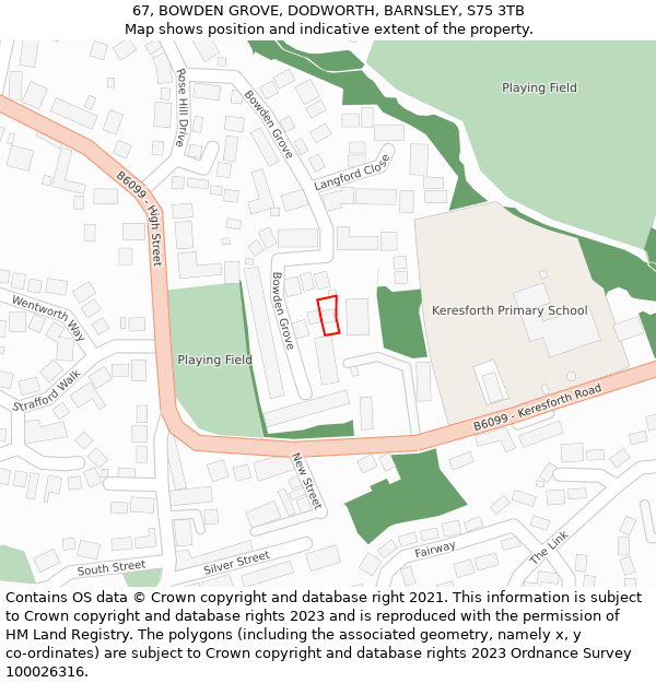 67, BOWDEN GROVE, DODWORTH, BARNSLEY, S75 3TB: Location map and indicative extent of plot