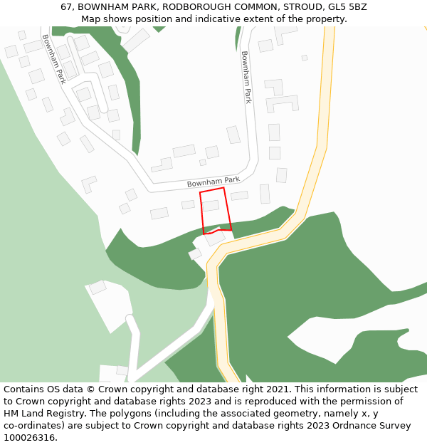 67, BOWNHAM PARK, RODBOROUGH COMMON, STROUD, GL5 5BZ: Location map and indicative extent of plot