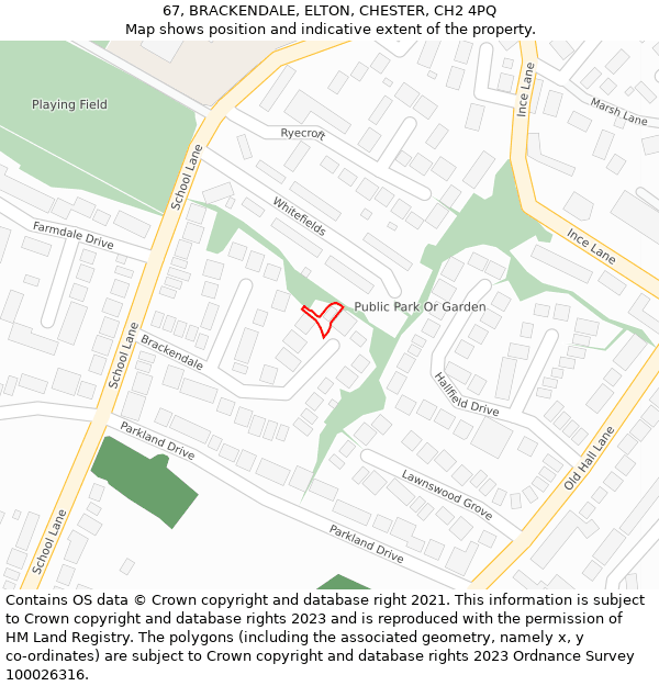 67, BRACKENDALE, ELTON, CHESTER, CH2 4PQ: Location map and indicative extent of plot