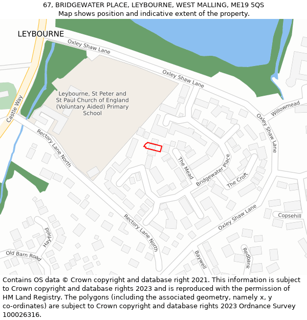 67, BRIDGEWATER PLACE, LEYBOURNE, WEST MALLING, ME19 5QS: Location map and indicative extent of plot