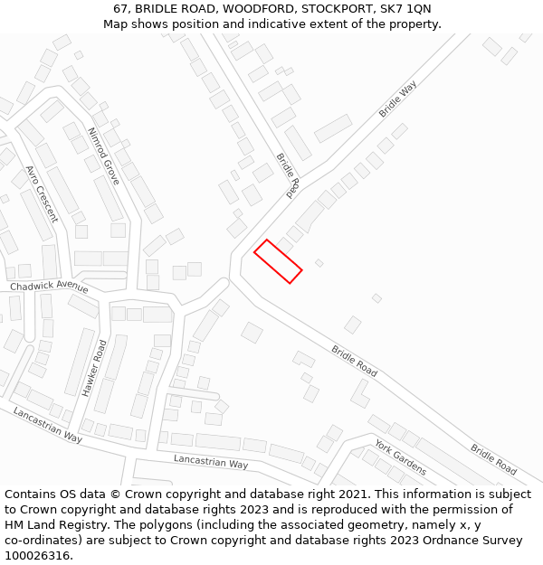 67, BRIDLE ROAD, WOODFORD, STOCKPORT, SK7 1QN: Location map and indicative extent of plot