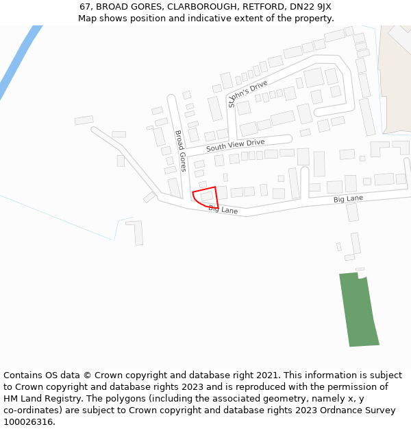 67, BROAD GORES, CLARBOROUGH, RETFORD, DN22 9JX: Location map and indicative extent of plot