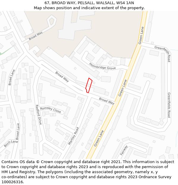 67, BROAD WAY, PELSALL, WALSALL, WS4 1AN: Location map and indicative extent of plot