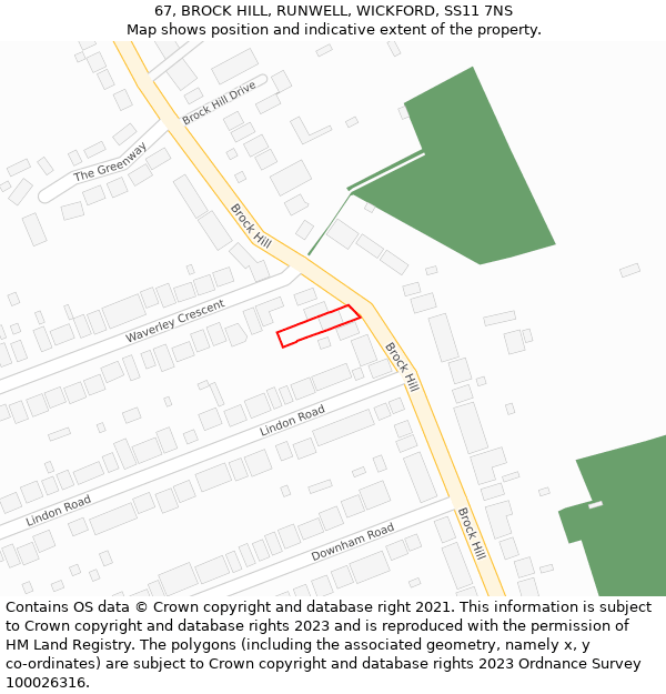 67, BROCK HILL, RUNWELL, WICKFORD, SS11 7NS: Location map and indicative extent of plot