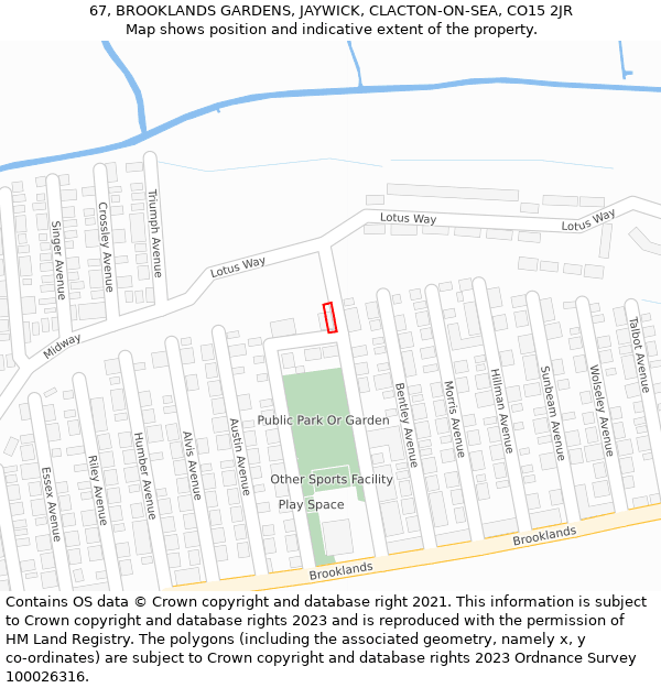 67, BROOKLANDS GARDENS, JAYWICK, CLACTON-ON-SEA, CO15 2JR: Location map and indicative extent of plot