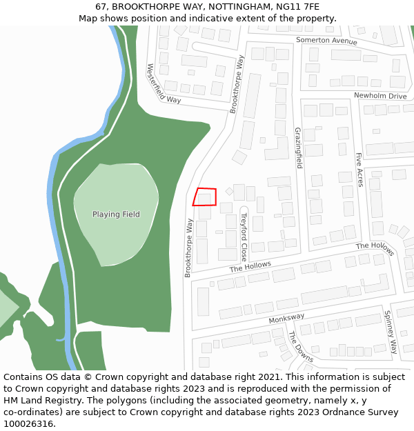 67, BROOKTHORPE WAY, NOTTINGHAM, NG11 7FE: Location map and indicative extent of plot