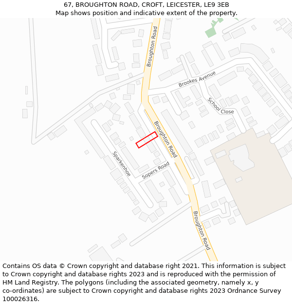 67, BROUGHTON ROAD, CROFT, LEICESTER, LE9 3EB: Location map and indicative extent of plot