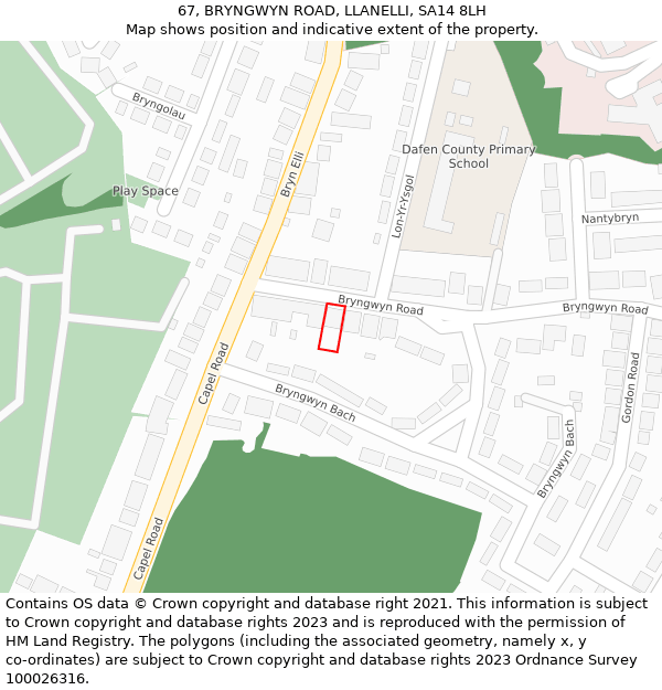 67, BRYNGWYN ROAD, LLANELLI, SA14 8LH: Location map and indicative extent of plot