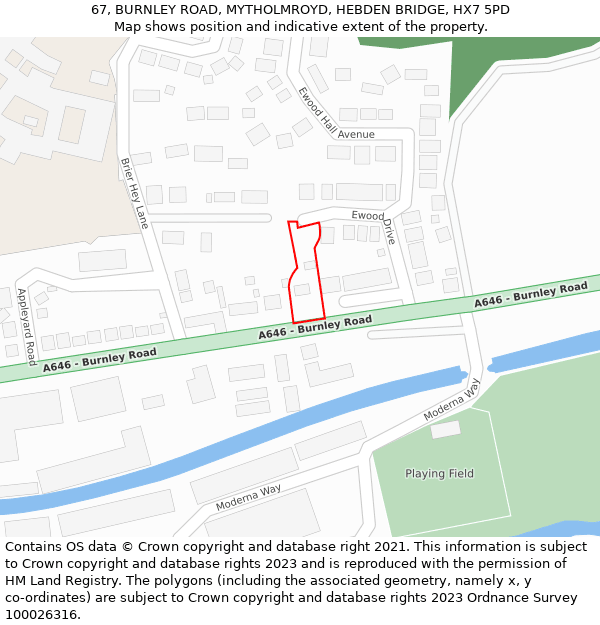 67, BURNLEY ROAD, MYTHOLMROYD, HEBDEN BRIDGE, HX7 5PD: Location map and indicative extent of plot