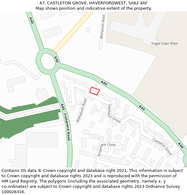 67, CASTLETON GROVE, HAVERFORDWEST, SA62 4AF: Location map and indicative extent of plot